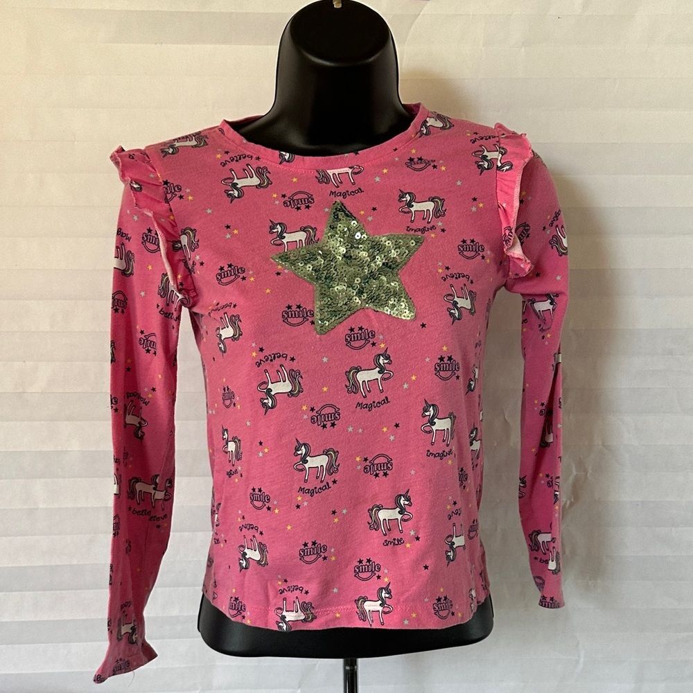 Garanimals Girls Long Sleeve Tee Silver Sequin Star Size 8 Sparkly Casual Top